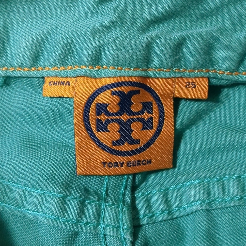 Tory Burch Alexa Cropped Skinny Viridian Green Jeans Size 25 - Picture 10 of 14